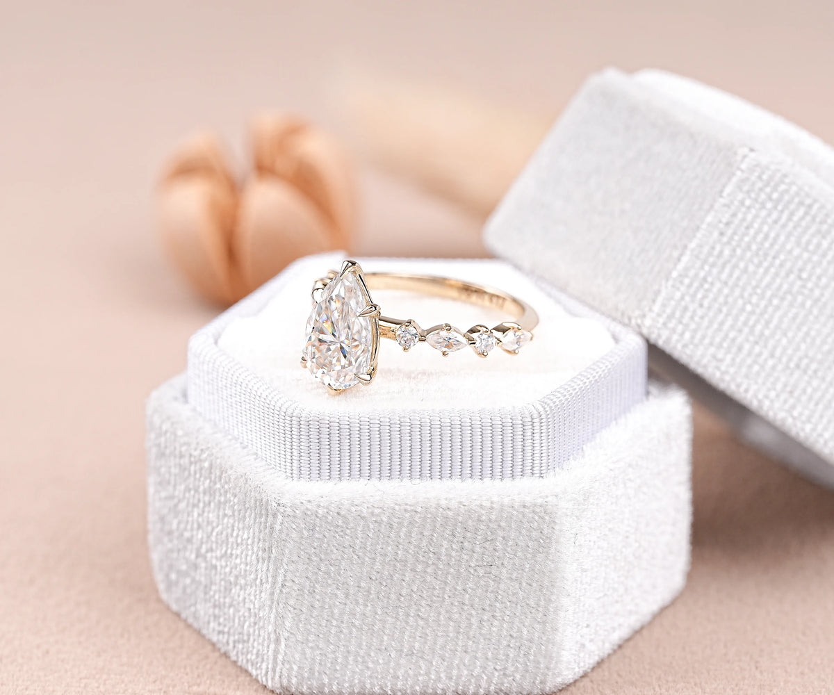 Pear lab diamond accented solitaire engagement ring
