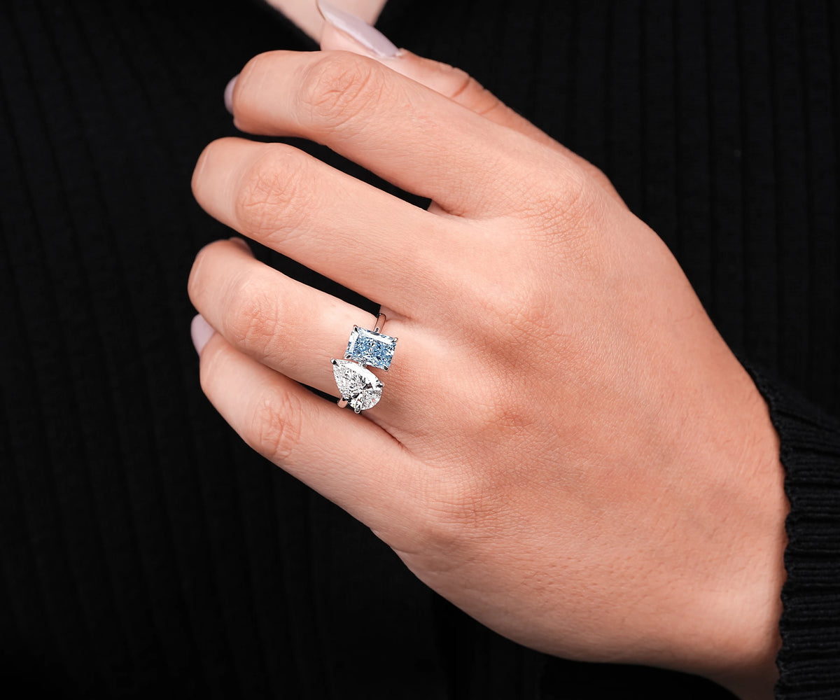 Pear radiant toi et moi lab grown diamond engagement ring
