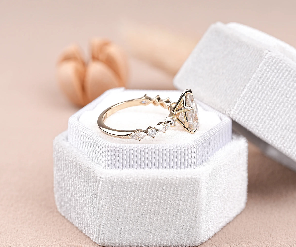 Pear shaped lab grown diamond delicate solitaire ring