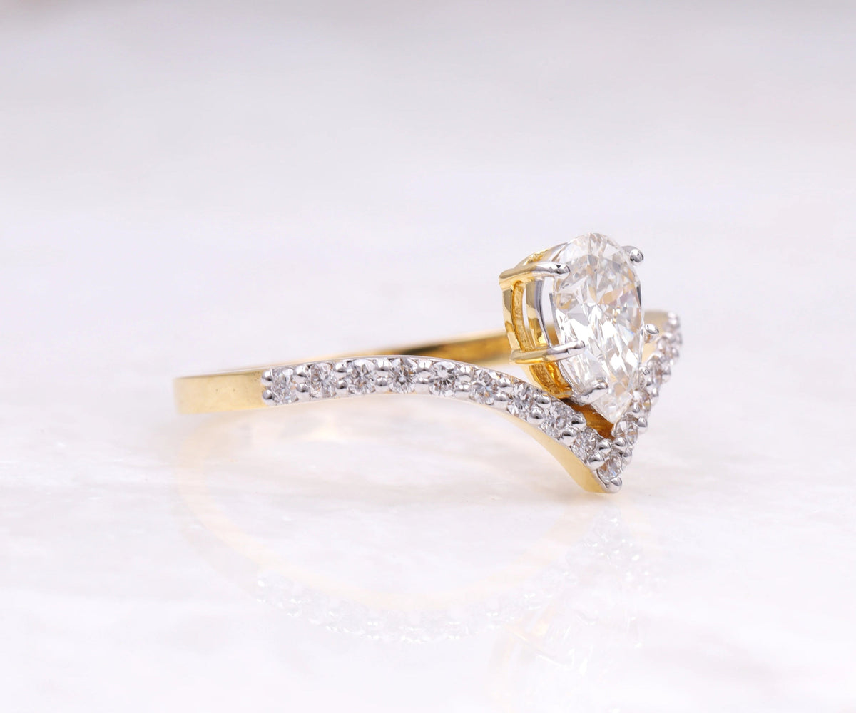 Pear shaped lab grown diamond pavé chevron ring