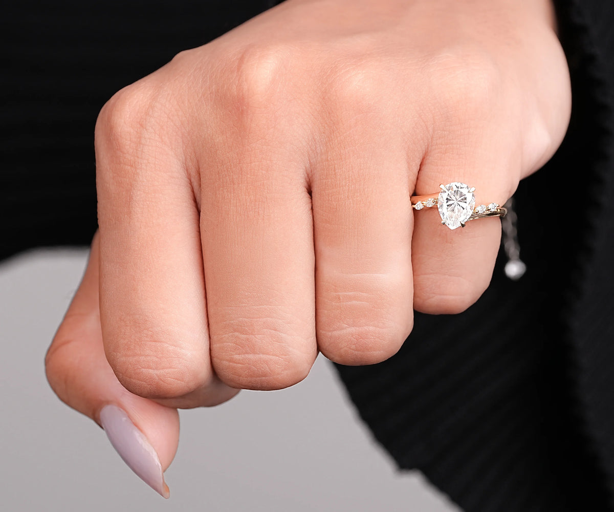 Solitaire Bypass Accent Pear Shape Lab Diamond Engagement Ring