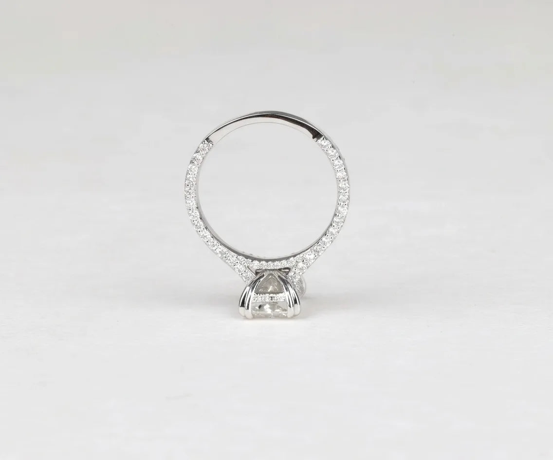 Radiant cut lab diamond solitaire ring with cathedral halo setting