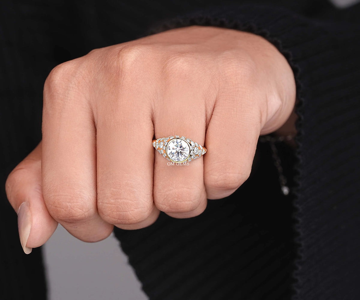 round cut lab grown diamond dome engagement ring