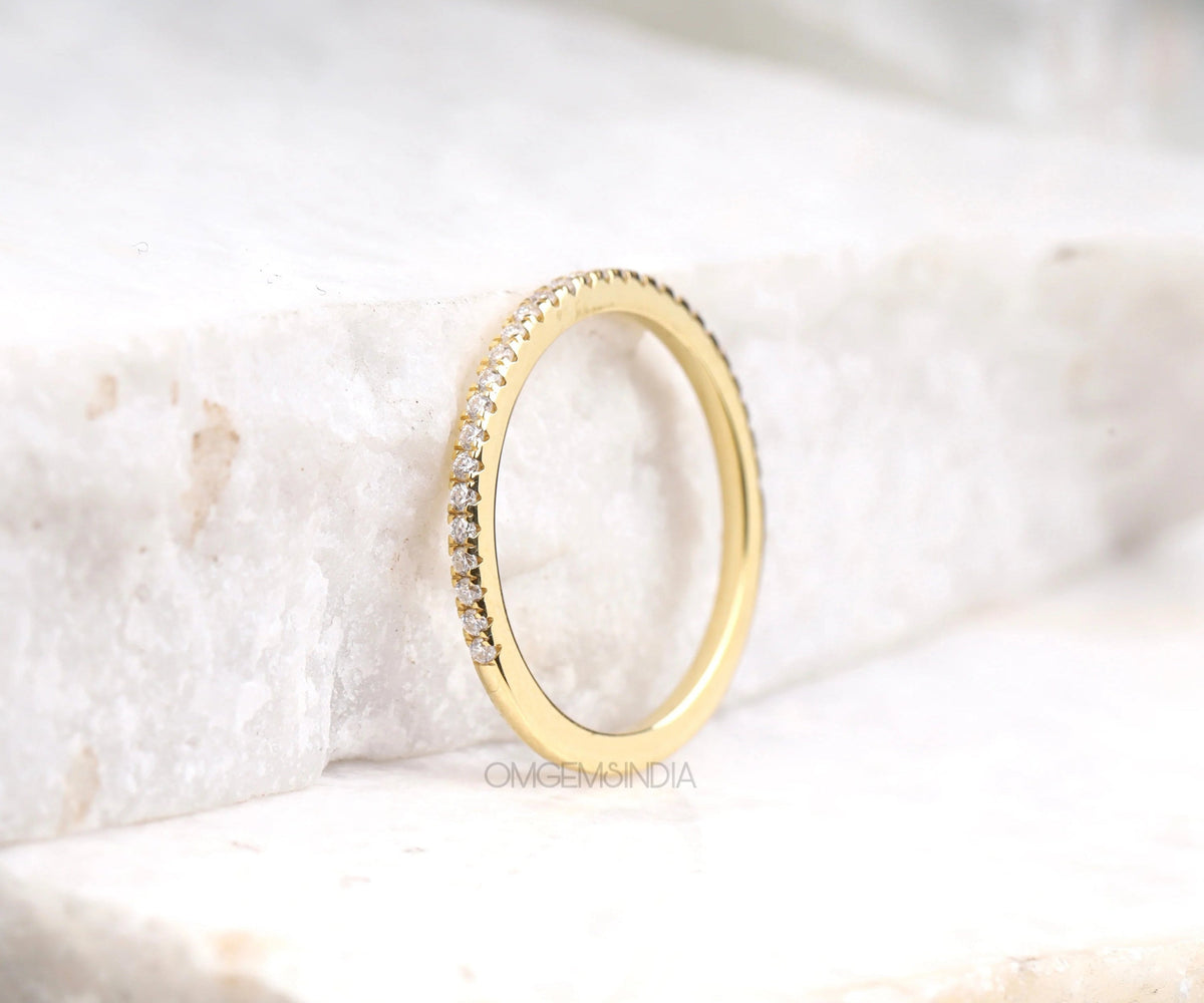 Slim pavé round diamond wedding band