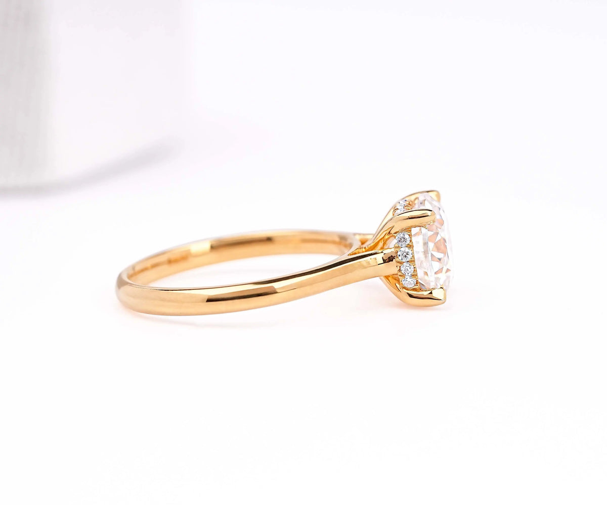 Solitaire hidden halo lab diamond engagement ring