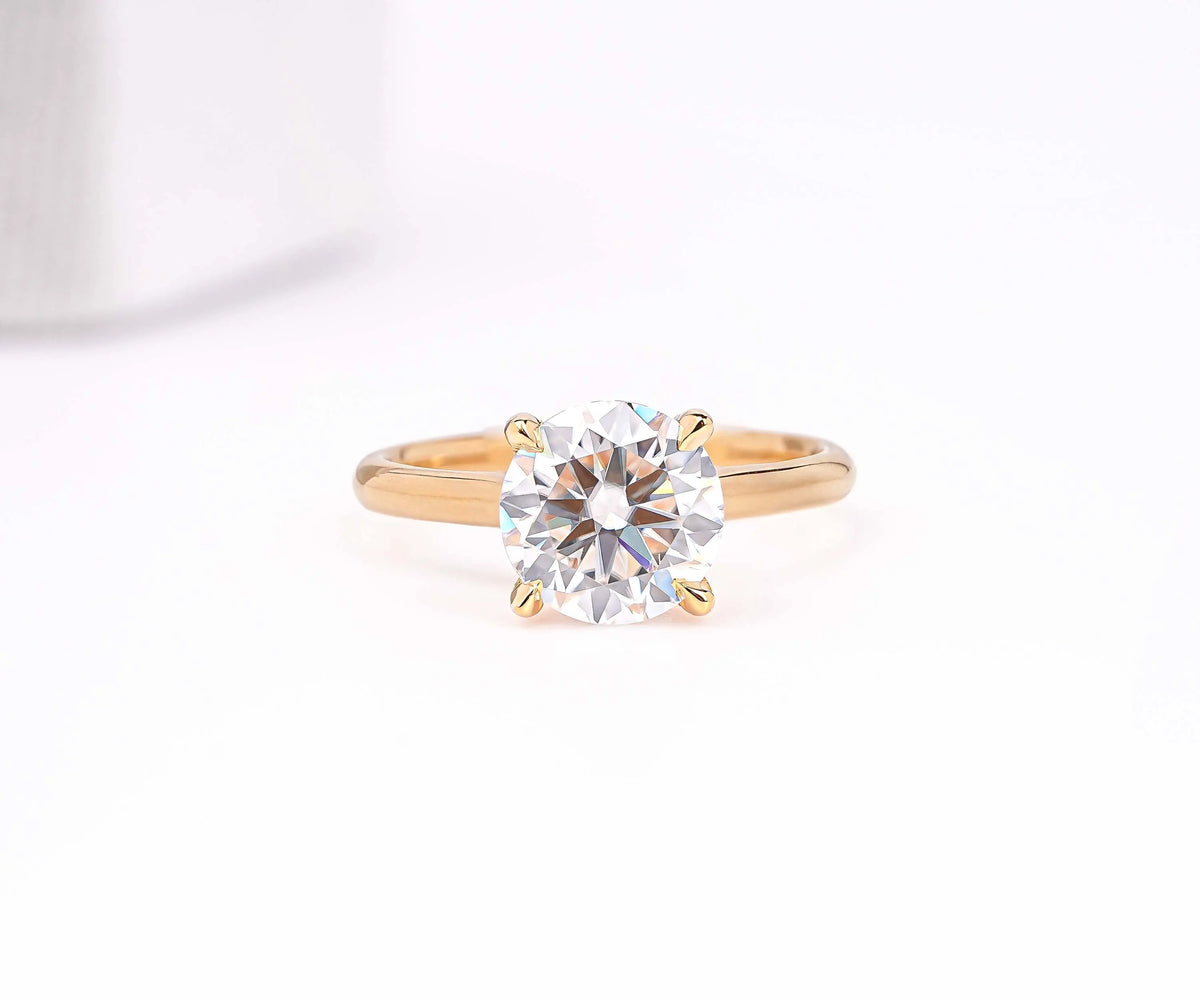 Solitaire hidden halo round lab diamond engagement ring