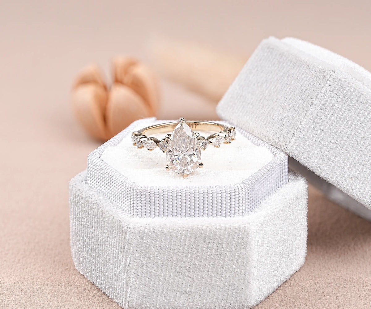 Solitaire pear lab diamond accent engagement ring