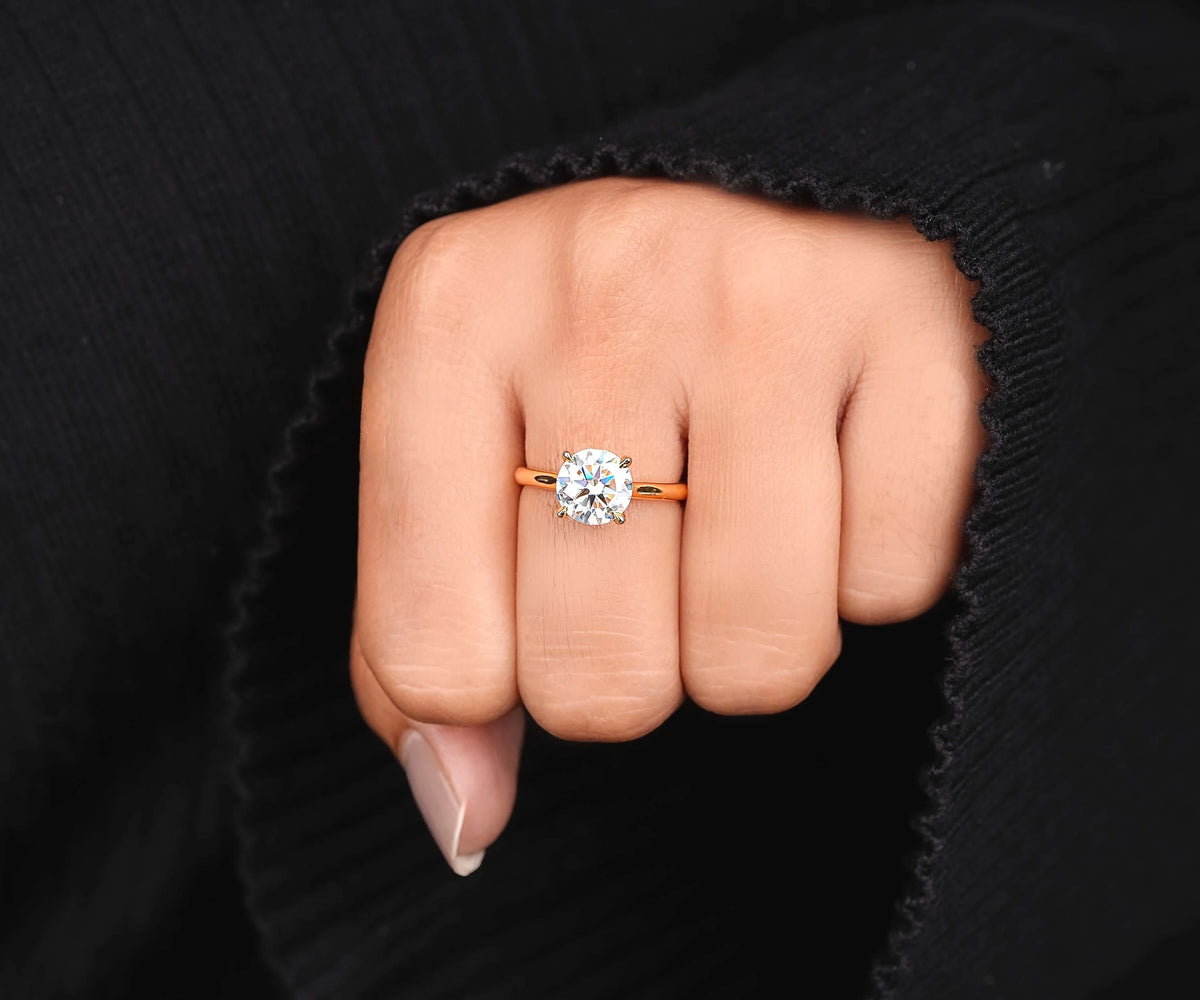 Solitaire round lab diamond hidden halo engagement ring