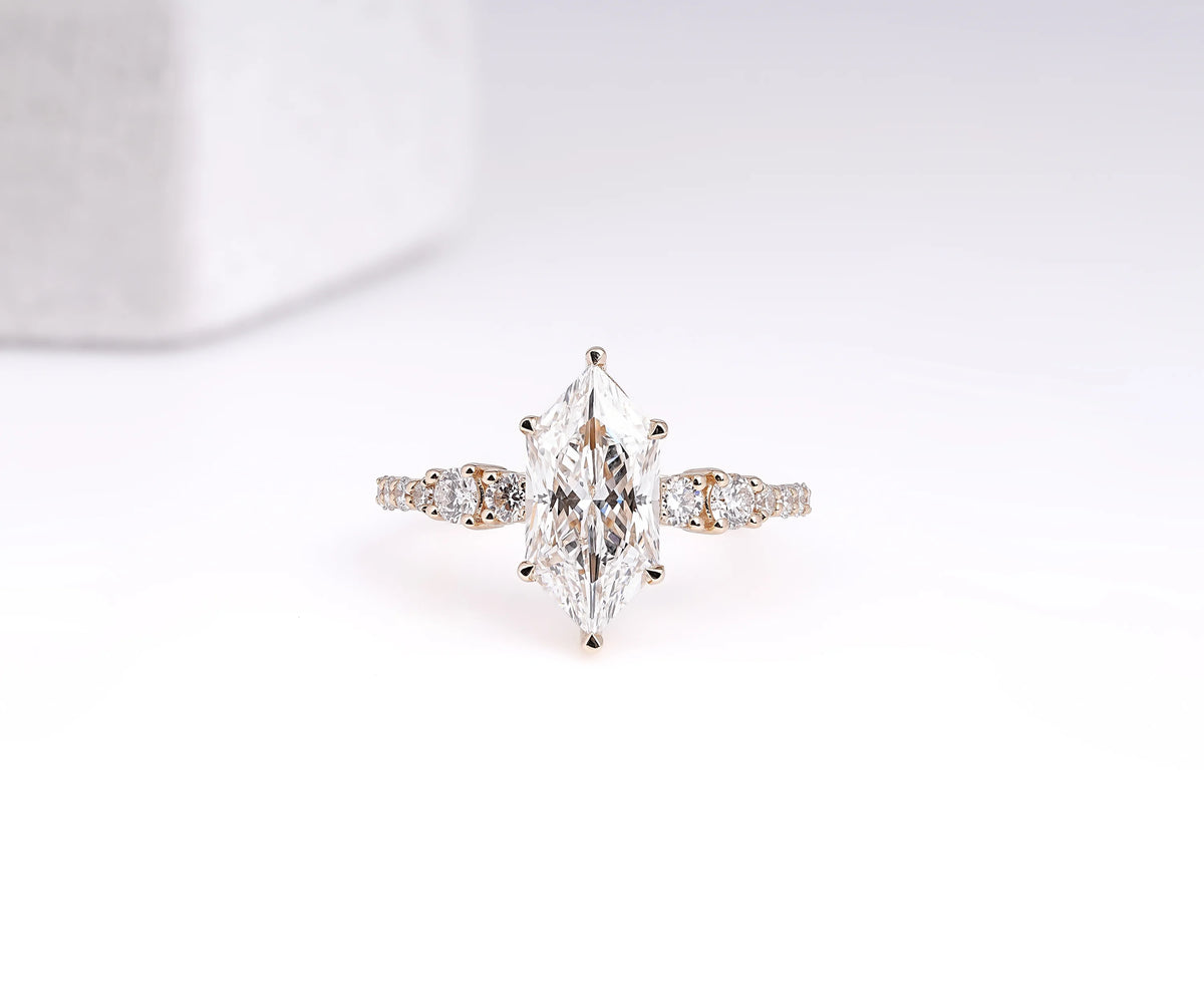 Solitaire Accent Dutch Marquise Shape Lab Diamond Engagement Ring
