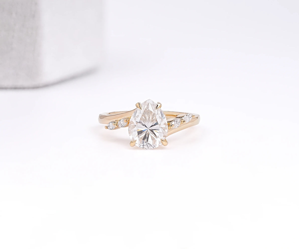 Solitaire Bypass Accent Pear Shape Lab Diamond Engagement Ring