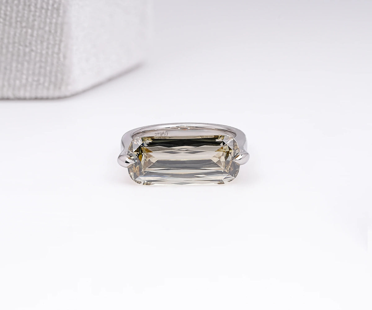 Solitaire East-West Criss Cut Fancy Yellow Elongated Cushion Shape Lab Diamond Engagement Ring