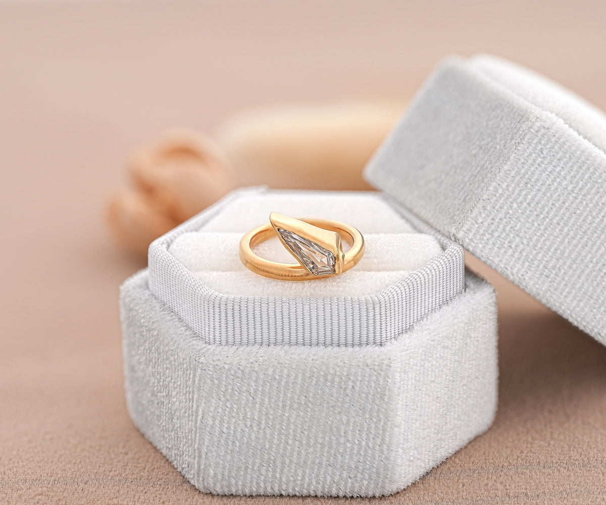 Solitaire Tilted Bezel Fancy Champagne Shield Shape Lab Diamond Anniversary Ring