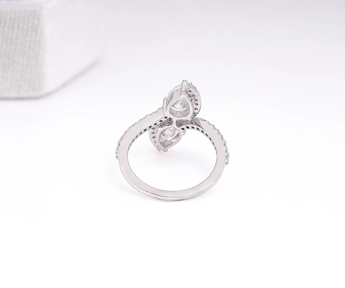 Two Stone Swirl Bypass Pear Shape Lab Diamond Engagement Ring