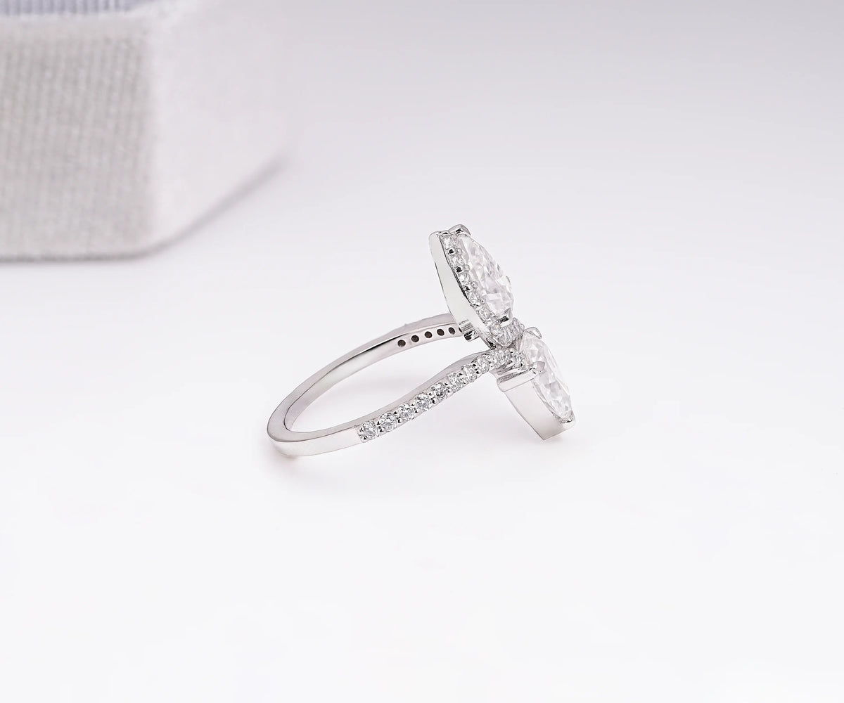 Two Stone Swirl Bypass Pear Shape Lab Diamond Engagement Ring