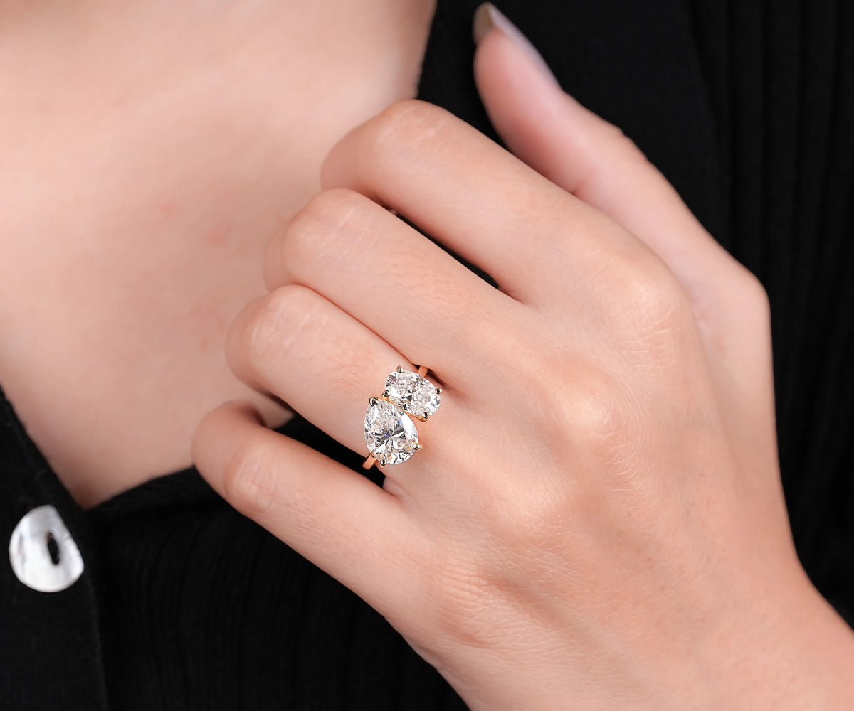 Toi Et Moi Pear and Oval Shape Lab Diamond Engagement Ring