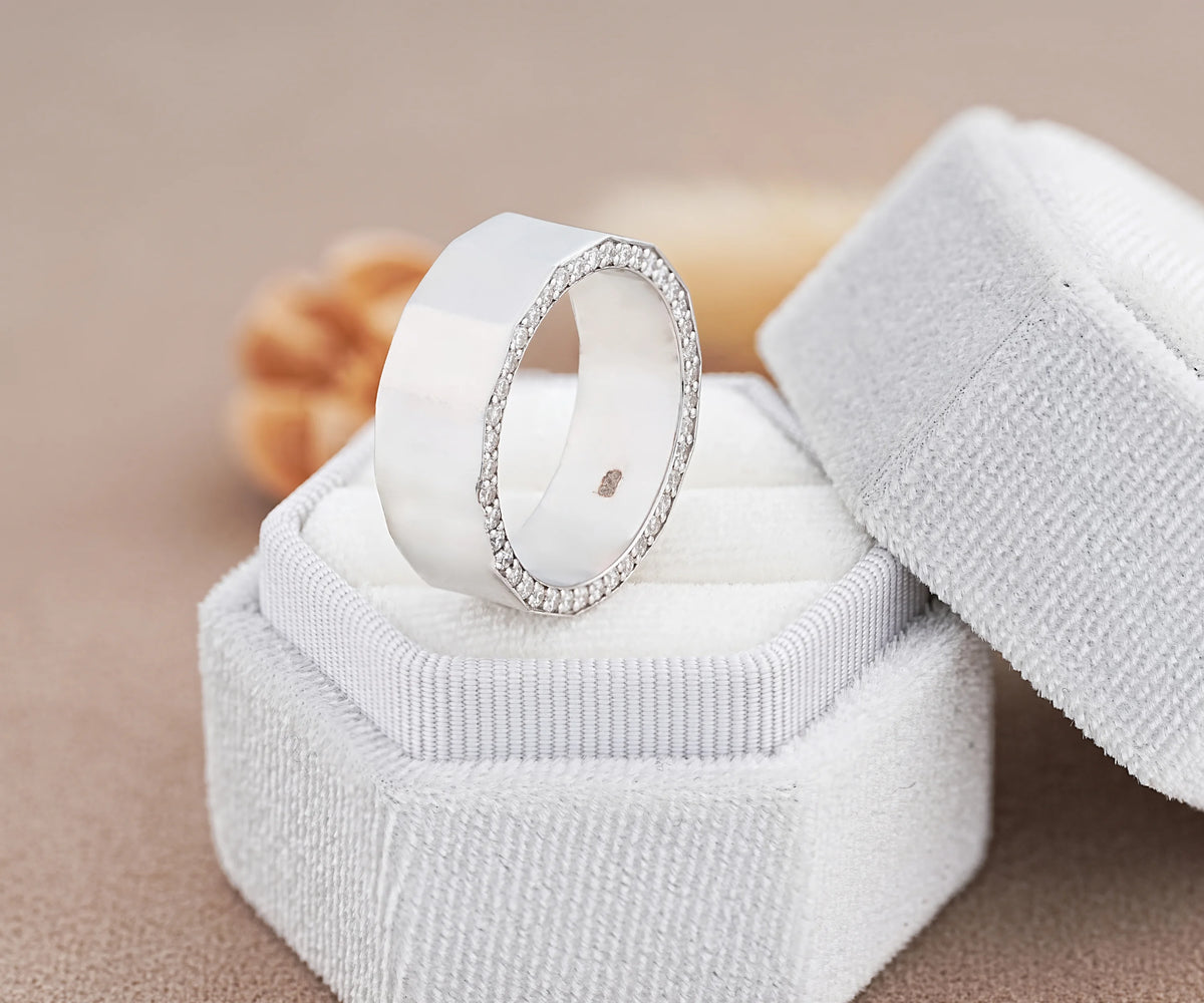 Wide band round lab grown diamond wedding ring