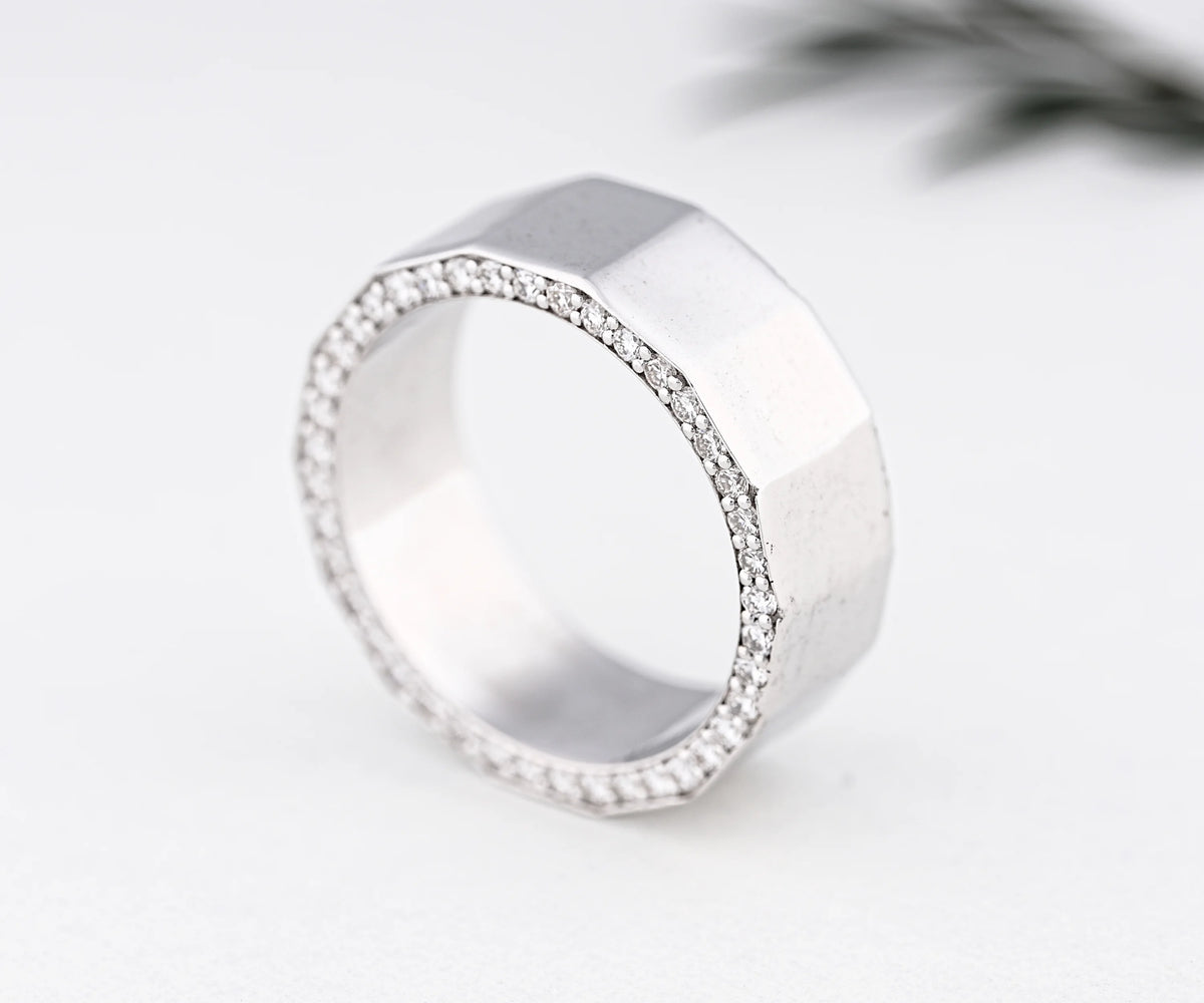 Wide set round lab grown diamond cigar band